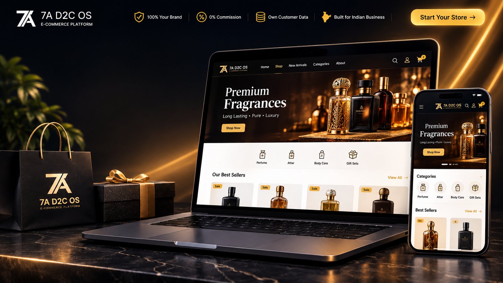 7A D2C OS E-Commerce Platform Desktop & Mobile Preview