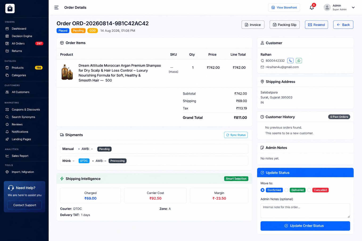 Admin Orders List & Direct WhatsApp Chat