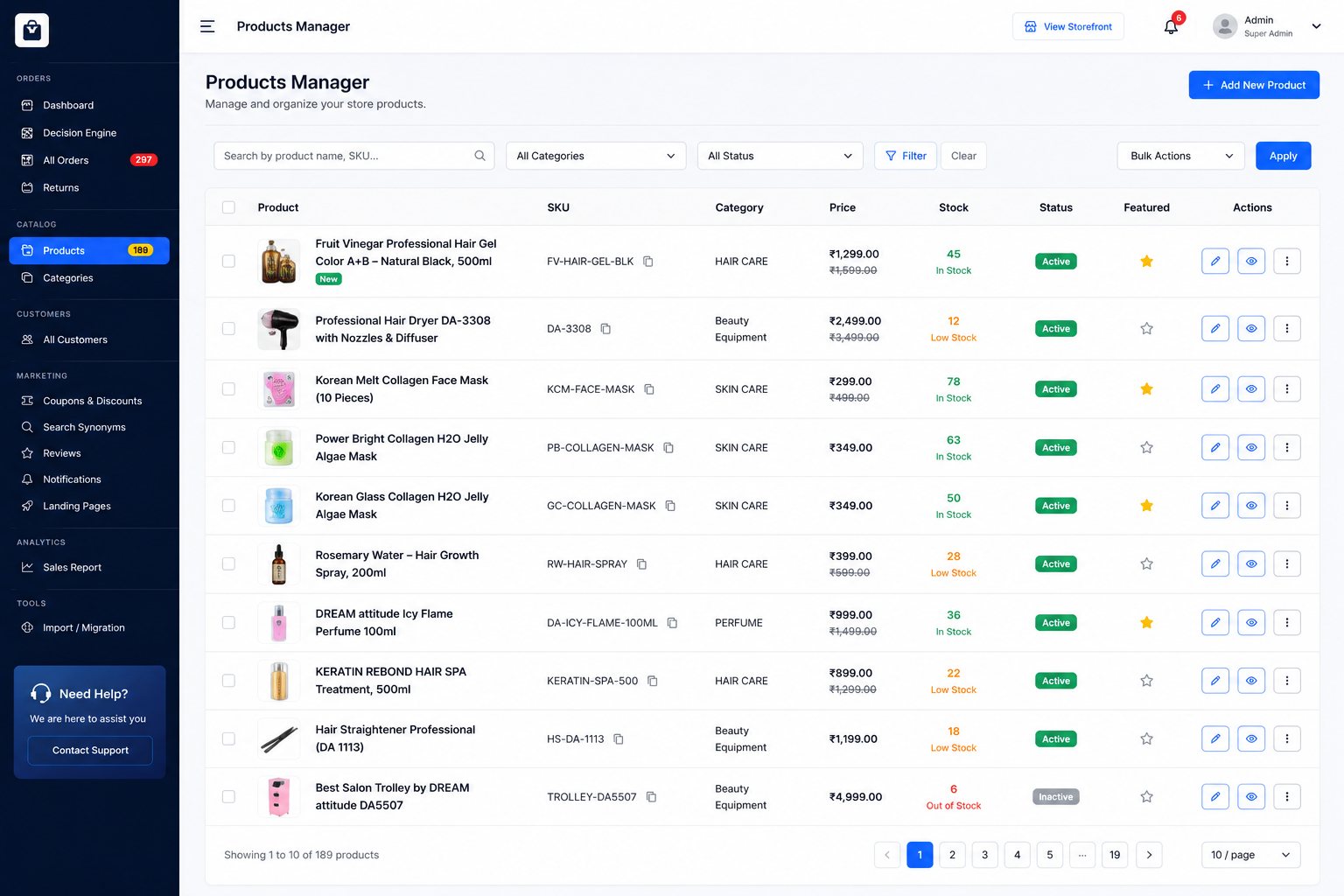 Admin Products Management & Price Edit
