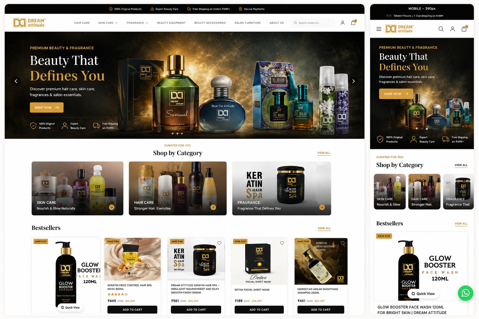 Dream Attitude Beauty & Fragrance Storefront Desktop & Mobile View